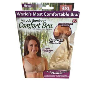 Miracle Bamboo Comfort Bra Nude 3XL New In Box Wireless Front Closure